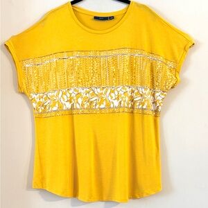 Apt. 9 Bright Yellow Short Sleeve Sequin Embellished Tee Size XL